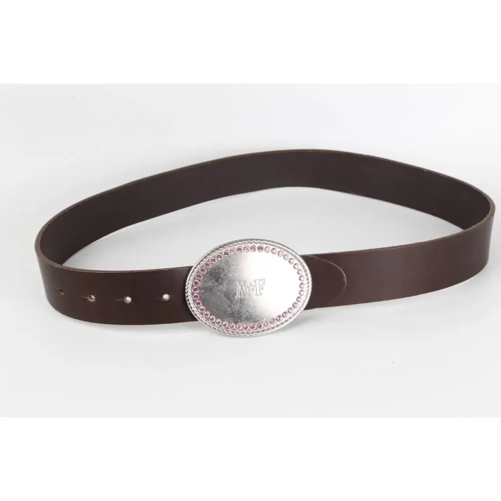 Abercrombie & Fitch Y2K Vintage Brown Leather Belt Pink Rhinestone Oval Buckle S